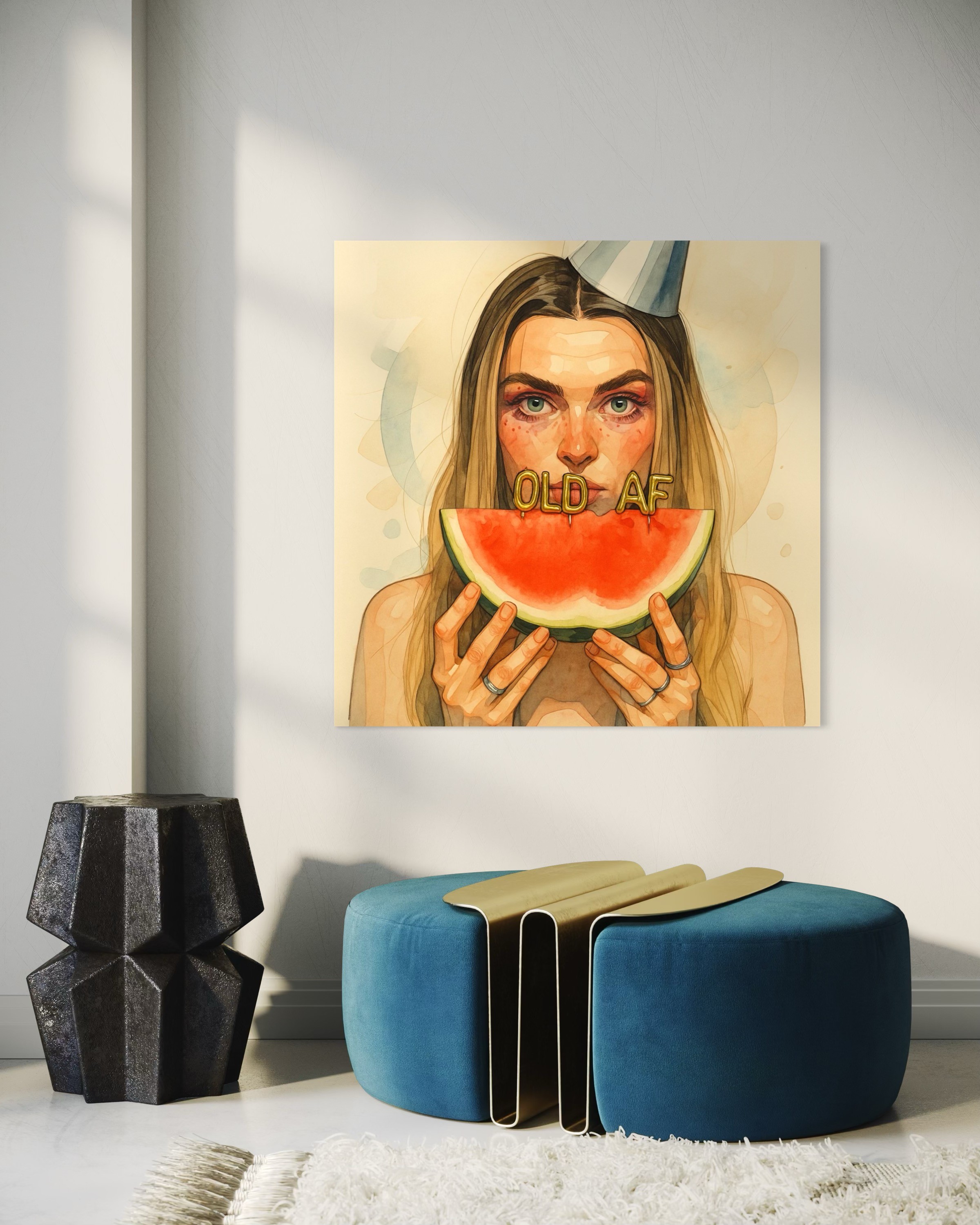 Canvas print on a wall in a living room